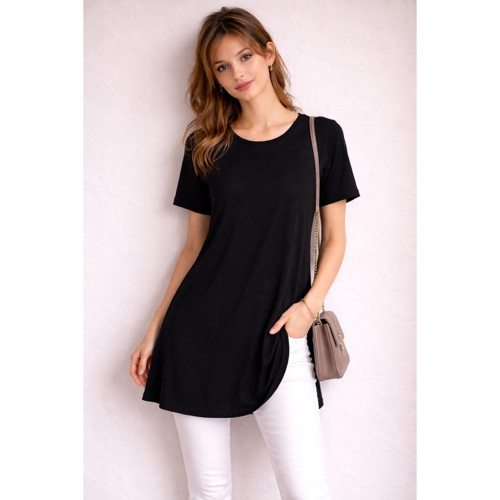 Eileen Fisher Short Sleeve Tunic Mini‎ Dress Elegant Quiet Luxury Sophisticated